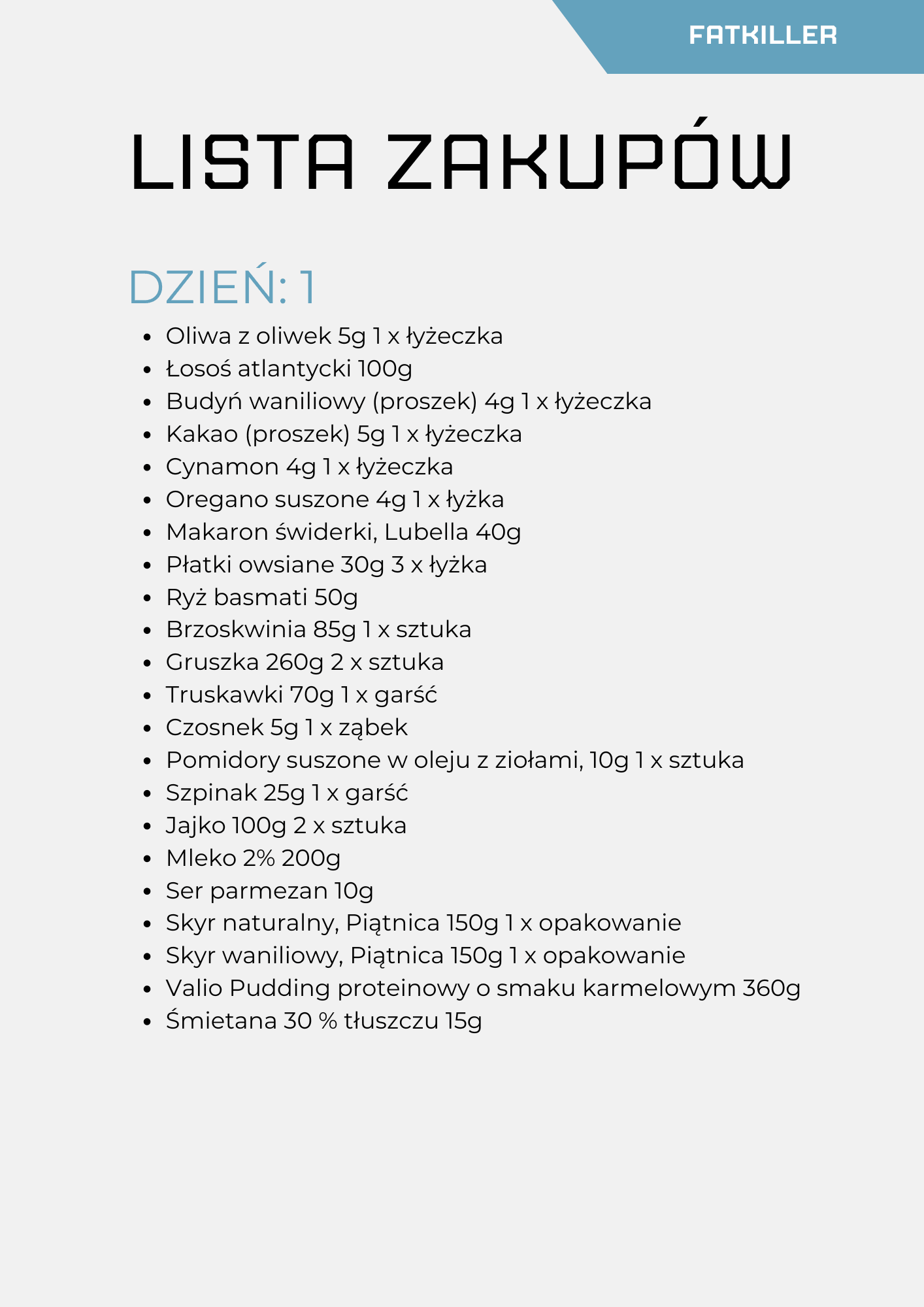 Jadłospis sport+ (dieta na masę i redukcję) - FATKILLER