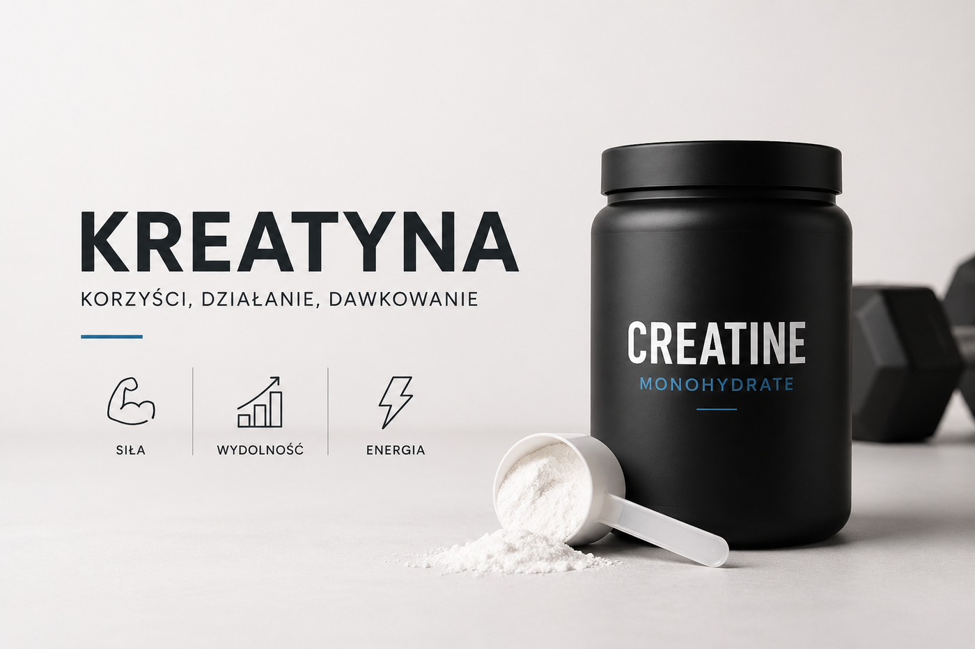 Porcja 5 gramów monohydratu kreatyny na łyżce miarowej