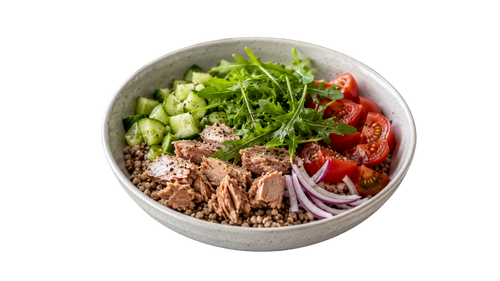 Bowl z tuńczykiem, kaszą i warzywami