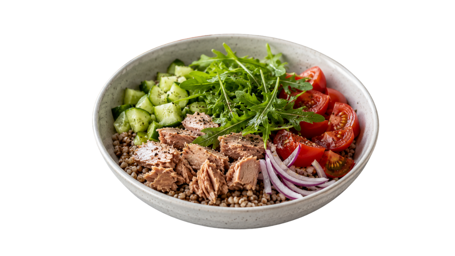 Bowl z tuńczykiem, kaszą i warzywami