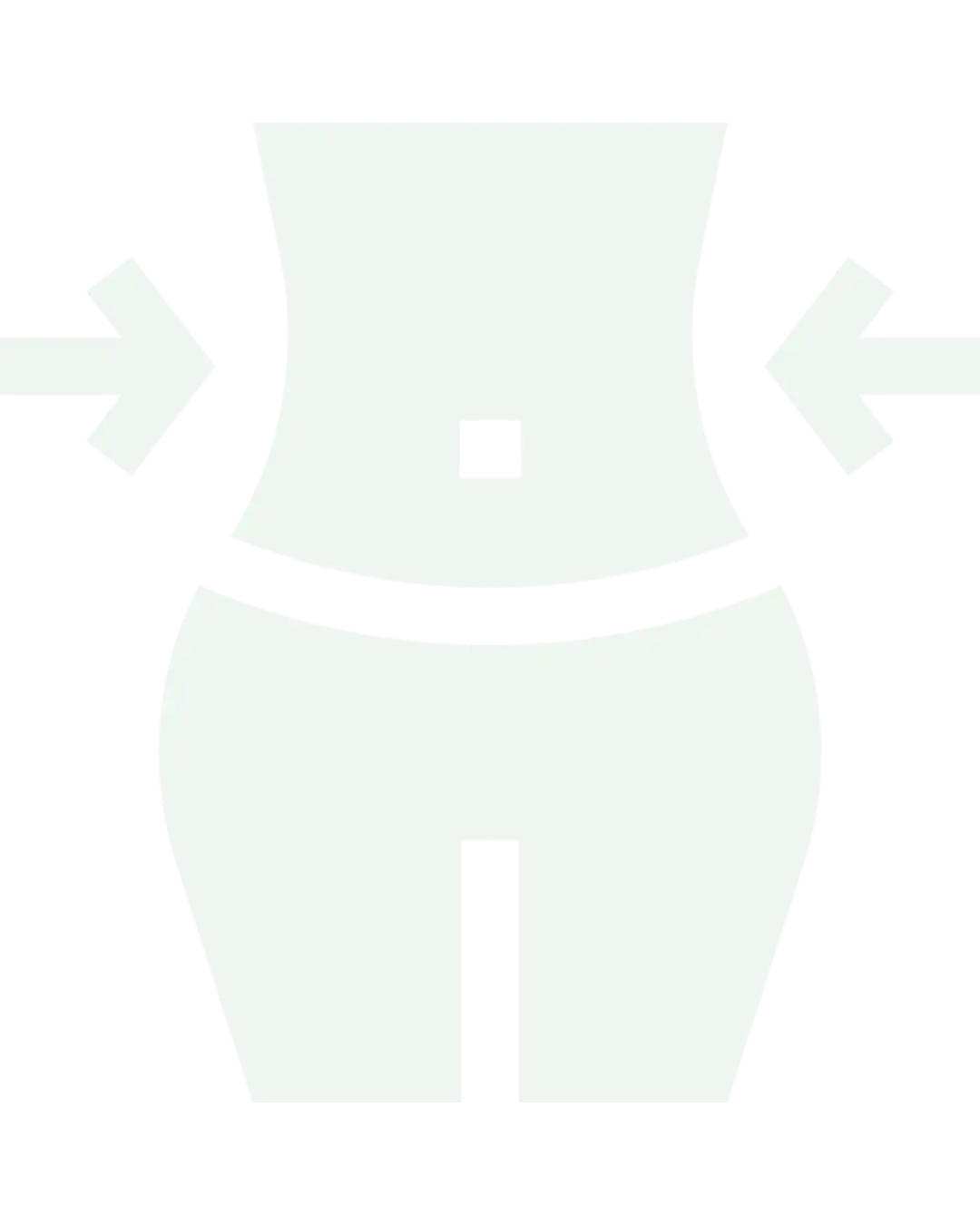 Minimalistyczny biały silhouette osoby w szortach i topie, z strzałkami wskazującymi na boki.